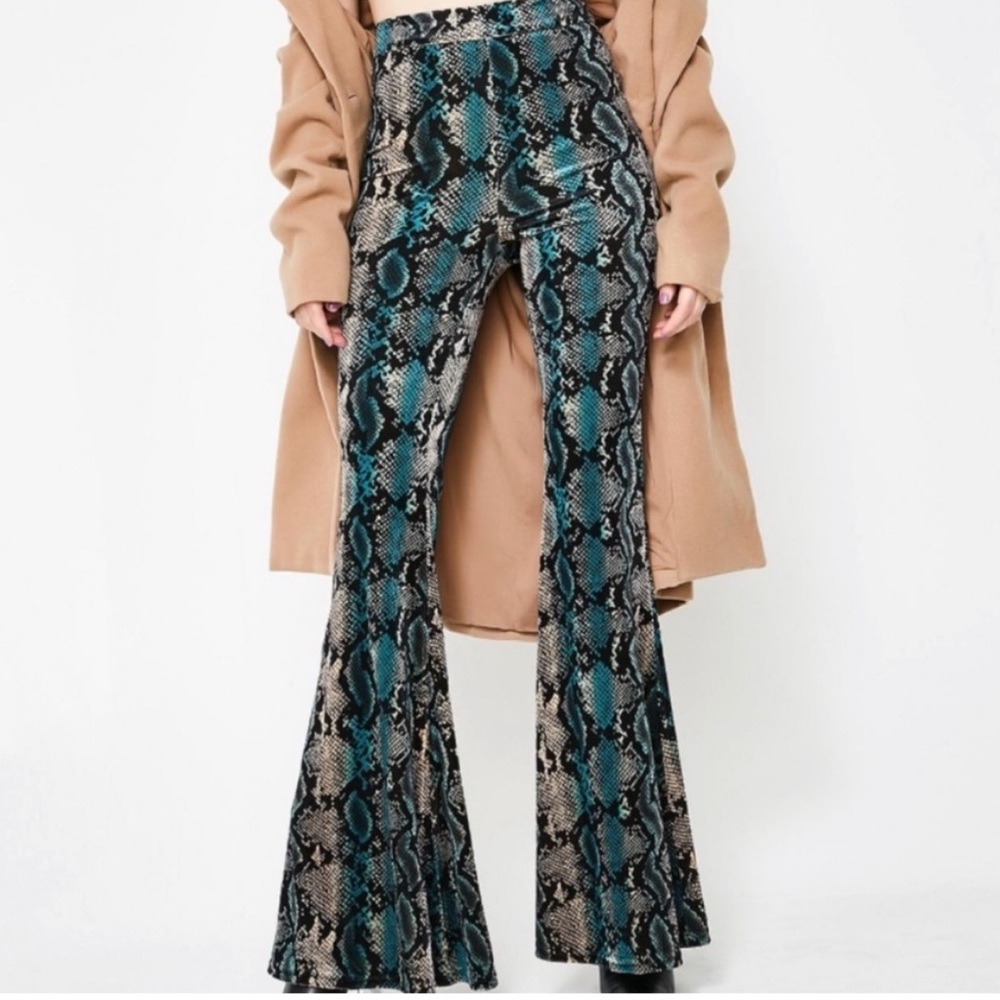I.AM.GIA Delilah Snake Python Velvet High Waisted Bell Bottom Flared Pants